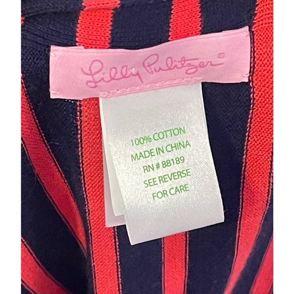 Lilly Pulitzer Women Poncho Wrap Cape Shawl Button Coral Stripe Red Medium/Large - Picture 2 of 5